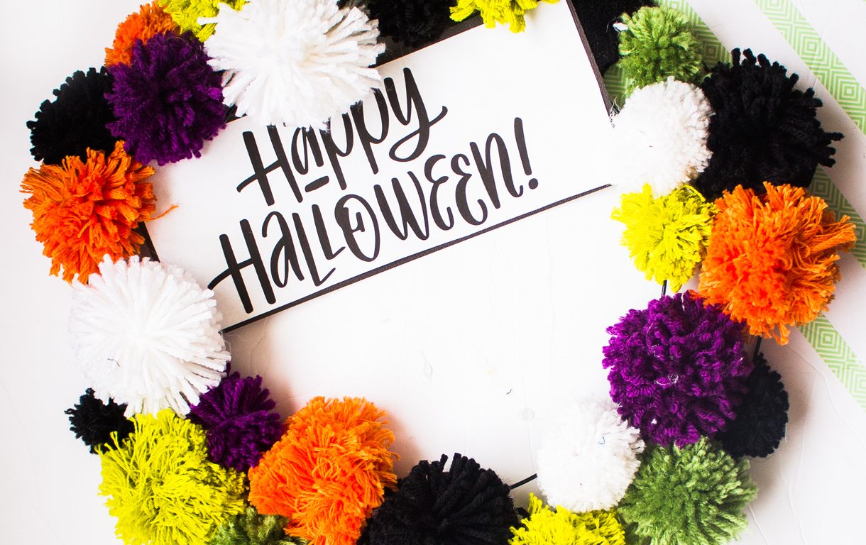 halloween pom pom wreath