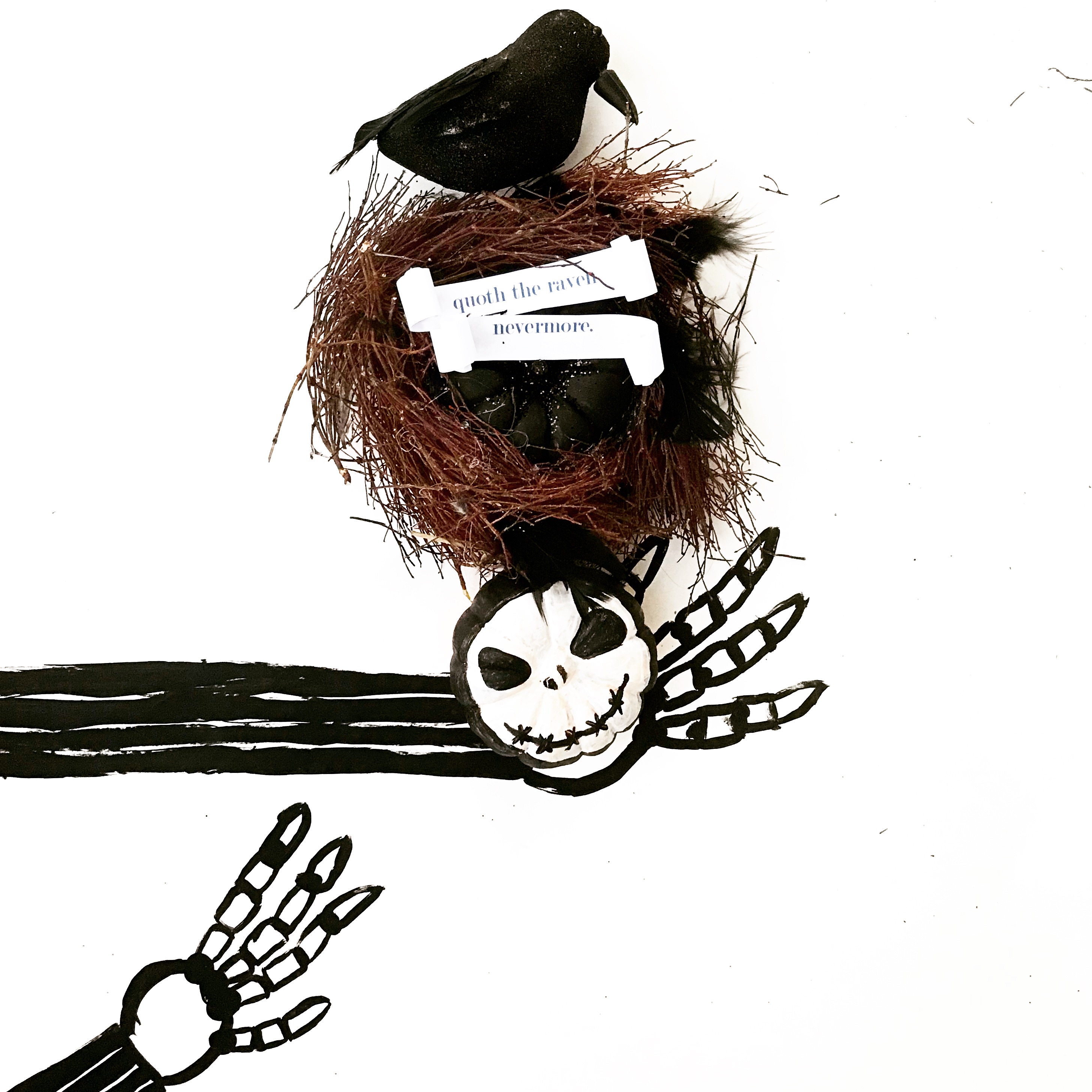 jack skeleton and crow pumpkin