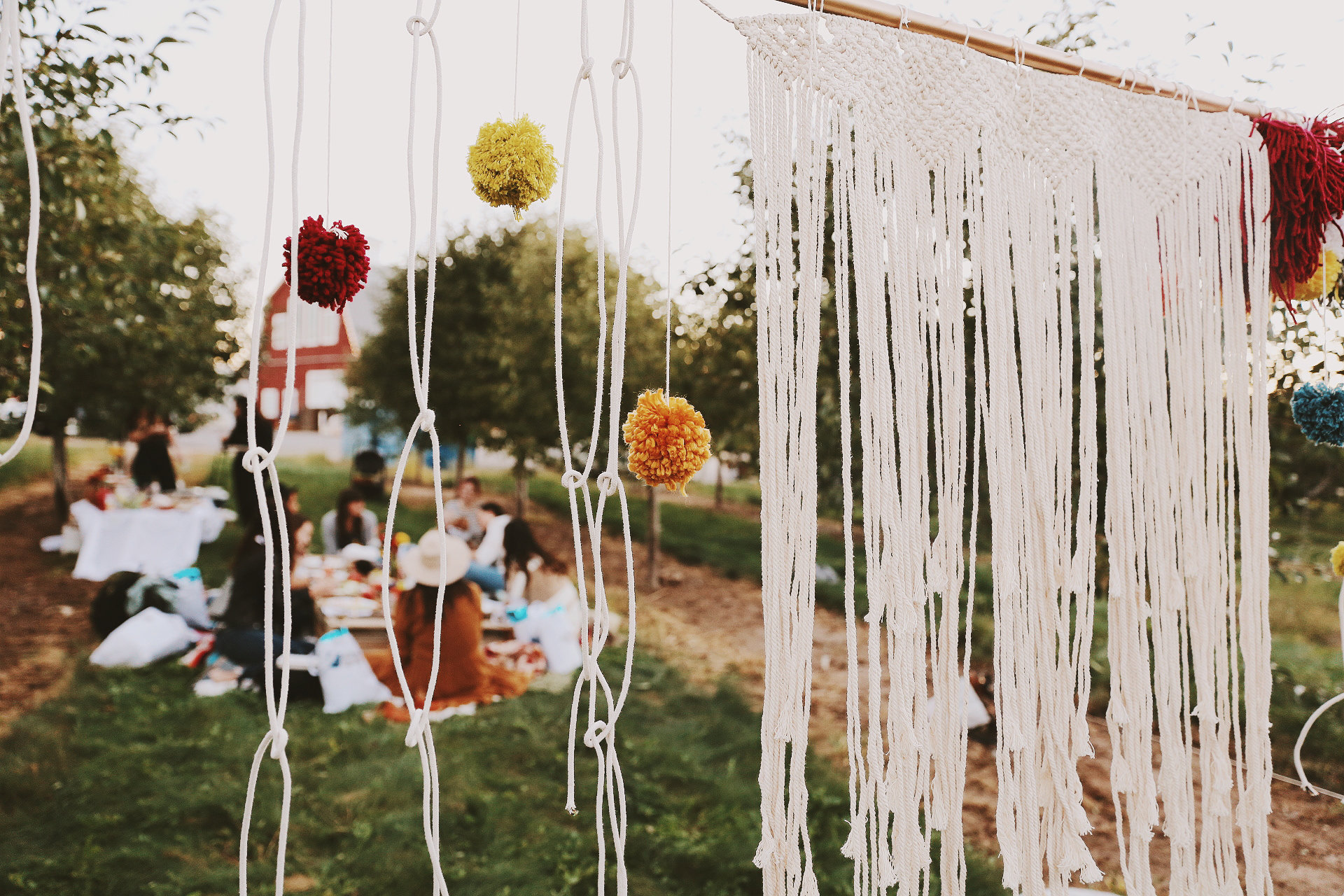 orcahrd event utah macrame pom-pom backdrop