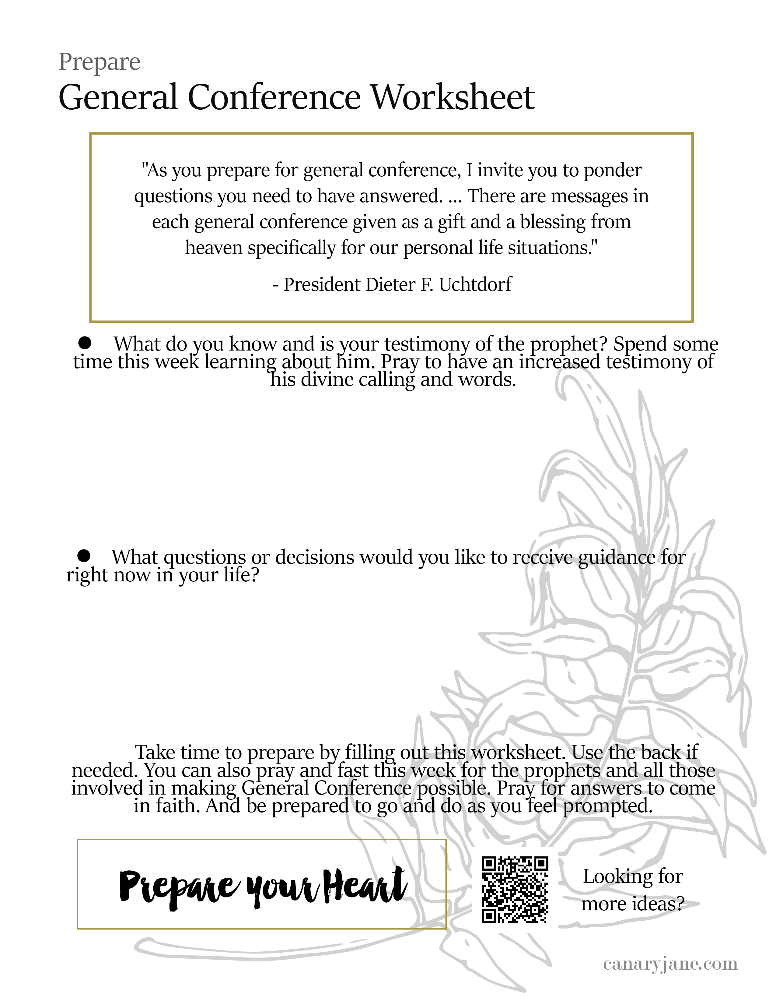 lds general conference worksheet