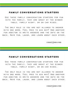 family conversation starter free printable