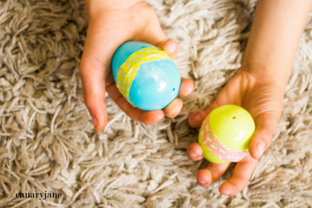 Make these simple egg maracas using plastic Easter eggs, beans, and some washi tape. These are super easy to make and a great activity for Cinco De Mayo, a fiesta, or just a simple after Easter craft for the kids.