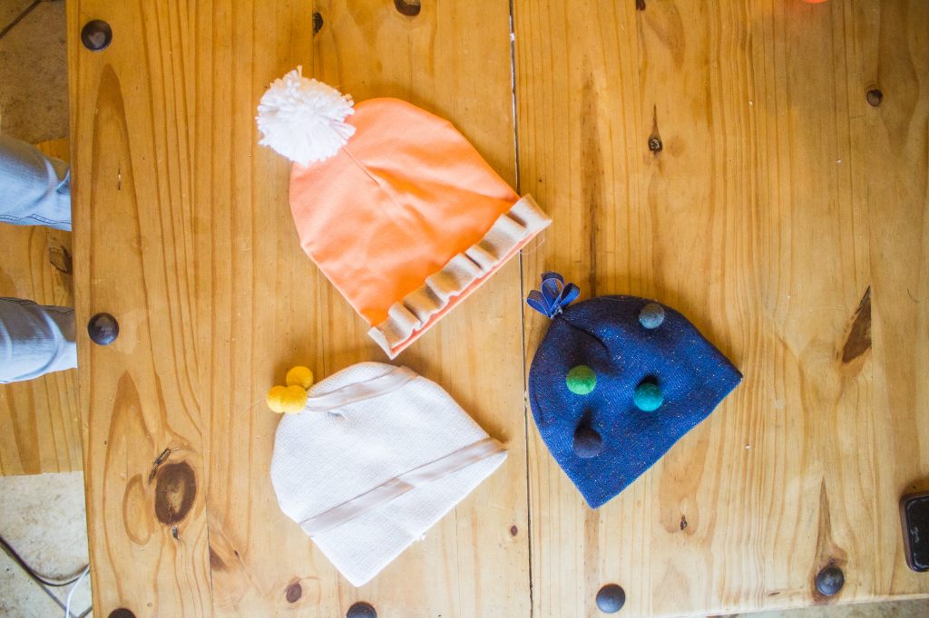 Check out these super fun Thanksgiving food themed beanies. Theres a pumpkin pie, mashed potaoe, and fruit salad. Also if you want to check out the turkey and cornucopia hat click here. 