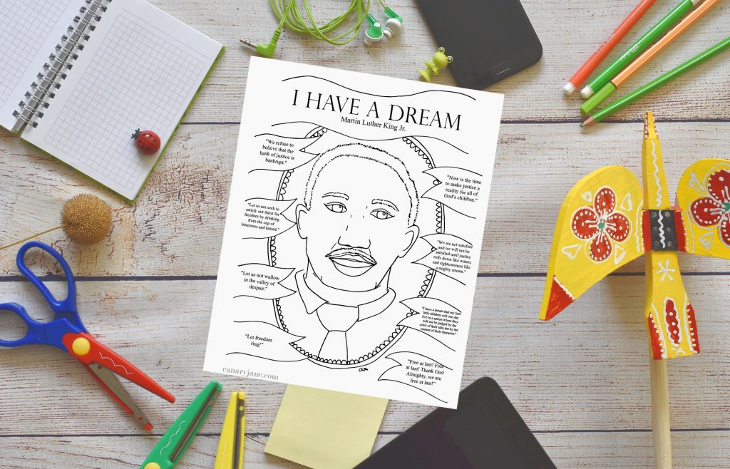 I wanted to plan an activity for Martin Luther King Day that would teach my children why we celebrate. So I created this free interactive free printable to go along with Martin Luther Kings famous "I Have a Dream" speech. Scroll to the bottom to print off the free coloring page. Or read through a list of free online activities and books. 