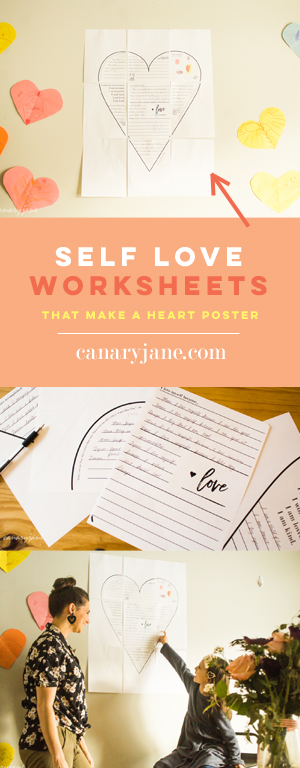 For this month I like to not only have fun with Valentines Day but also focus on self love. Why not spread the right? And I have personally found that when I love myself I love others more too. So as I set intentions this month, I realized I wanted to teach my children self love. So I created these self love worksheets that when completed and hung make a giant self love poster.