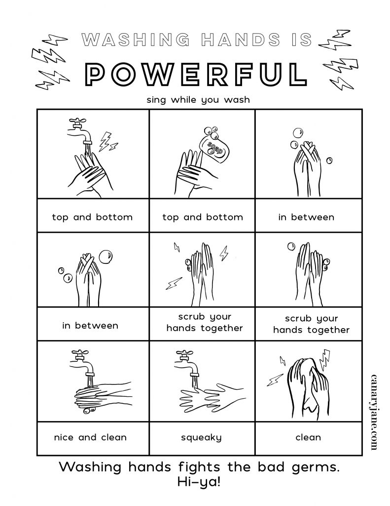 We are hankering down and washing our hands alot over here. And this included sitting down with my kids and reminding them how to really wash their hands well. So to help remind them during this time of sickness, I made a printable and colorable hand washing chart to hang in my home. And I've posted it here for you to print as well. 