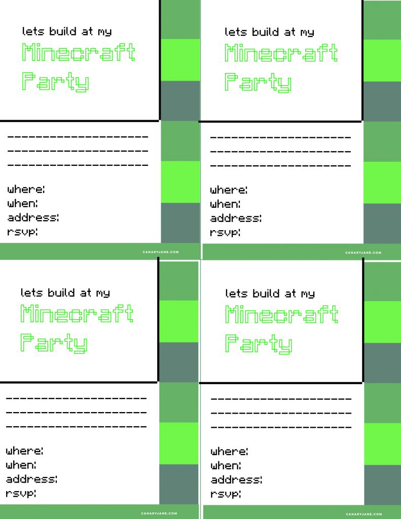 Print off these fun Minecraft graphics to throw your own Minecraft party! You can even make a life-sized version. And don't forget the free printable birthday party invitation. 