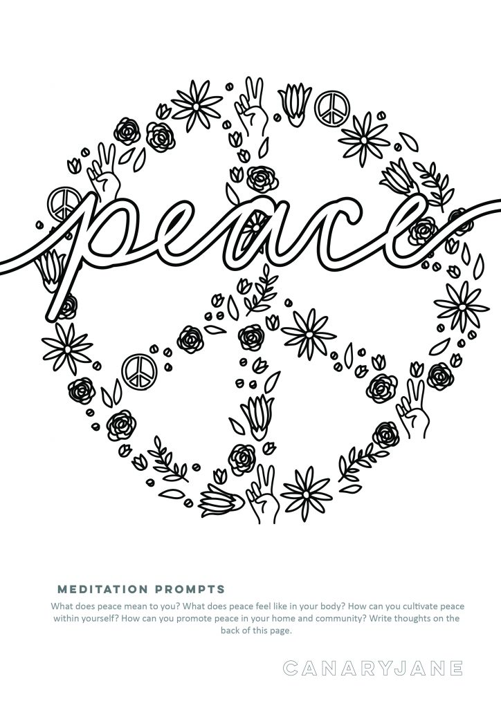 Print off these floral inspired peace, love, and unity coloring pages for free. Grab some color pencils, markers, or crayons for color and meditate. Each coloring page has some meditation prompts to ponder while you color. And then you can write what you meditated on the back. 